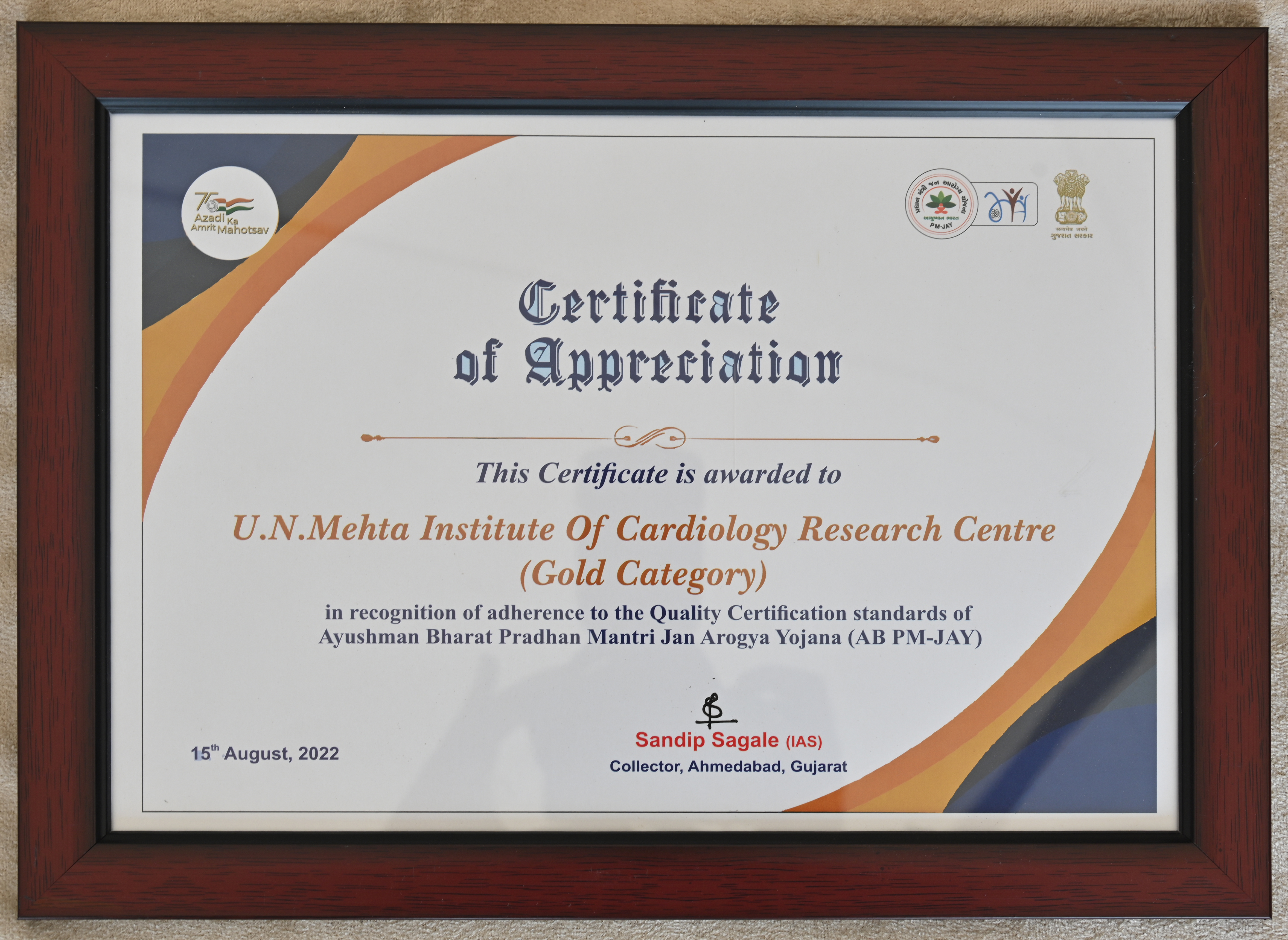 RECOGNITION OF ADHERENCE TO THE QUALITY CERTIFICATION STANDARDS OF  AB PM - JAY (GOLD CATEGORY)