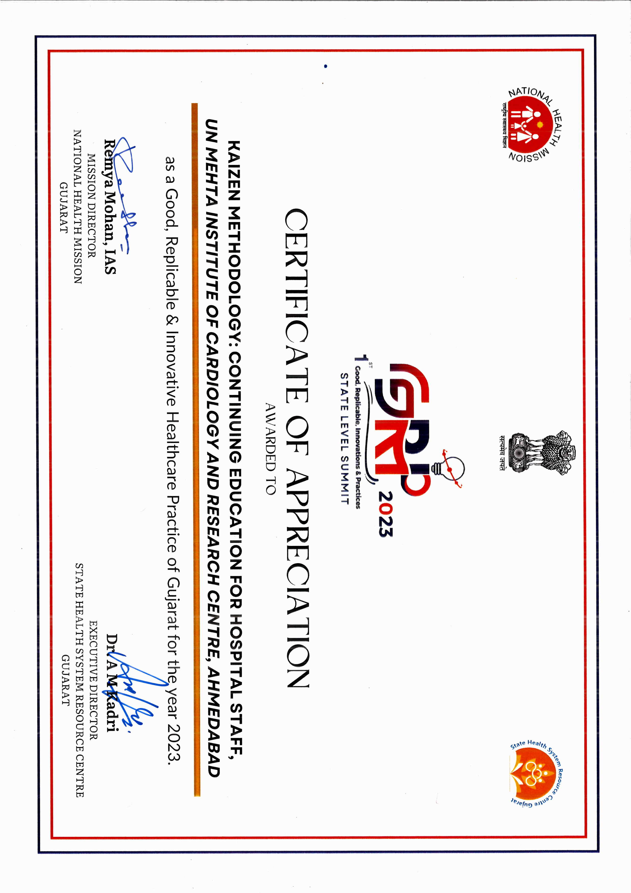 CERTIFICATE OF APPRECIATION; KAIZEN METHODOLOGY: CONTINUINING EDUCATION FOR HOSPITAL STAFF