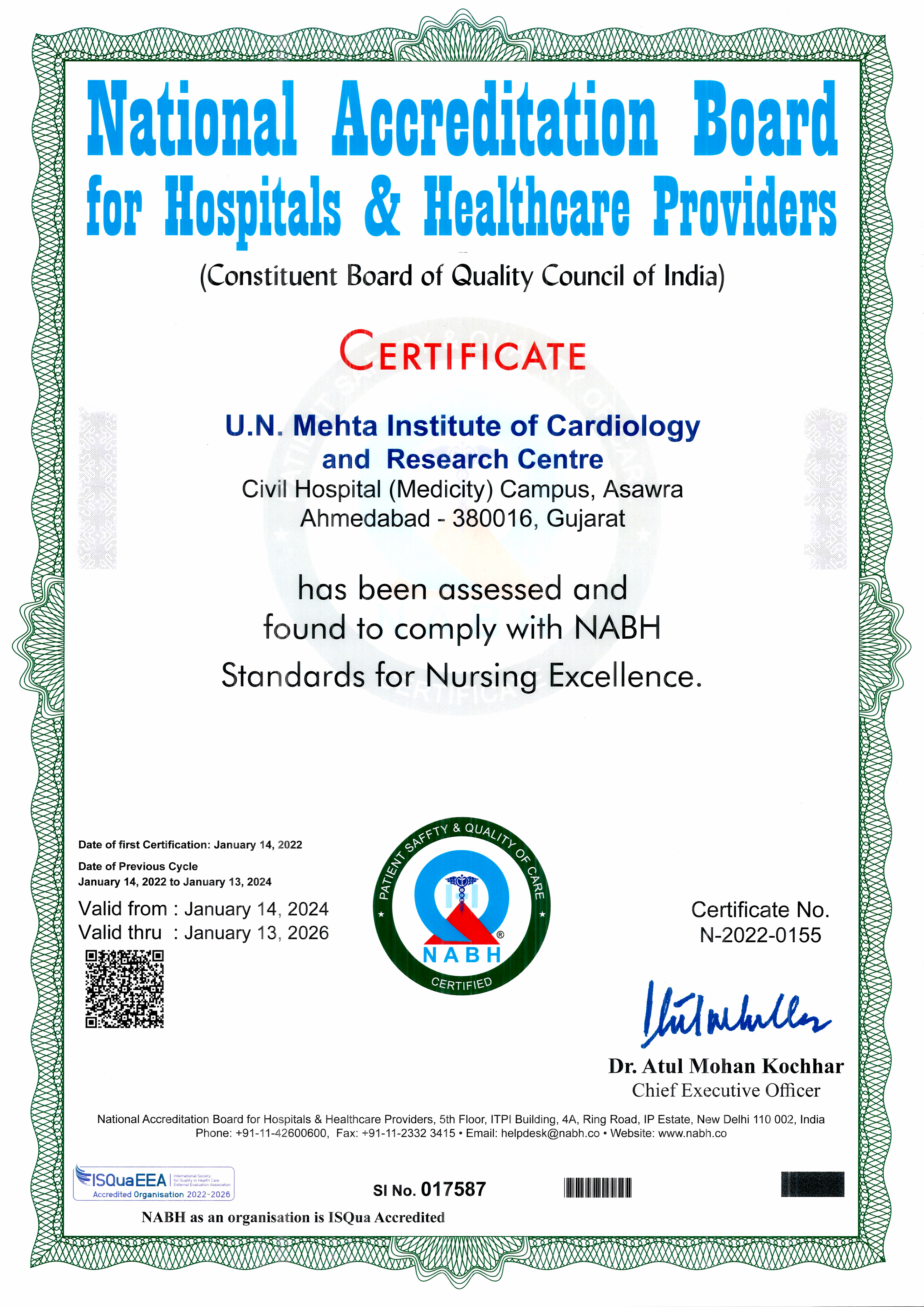 RENEWAL OF NURSING EXCELLENCE CERTIFICATE (VALIDITY FROM 14 JANUARY 2024 TO 13 JANUARY 2026)